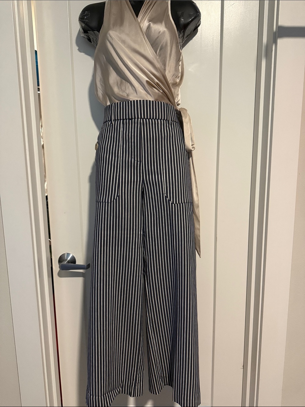 Jules & Leopold Navy and White Vertical-Stripe Wide-Leg Pants